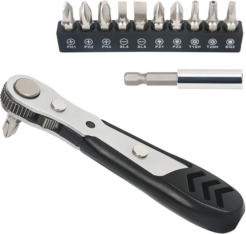 STREBITO Mini Ratchet Set 12-Piece 1/4 Right Angle Screwdriver Set - Small Ratcheting Wrench 90 Degree Offset High Torque Low Profile for Tight Spaces - Image 1